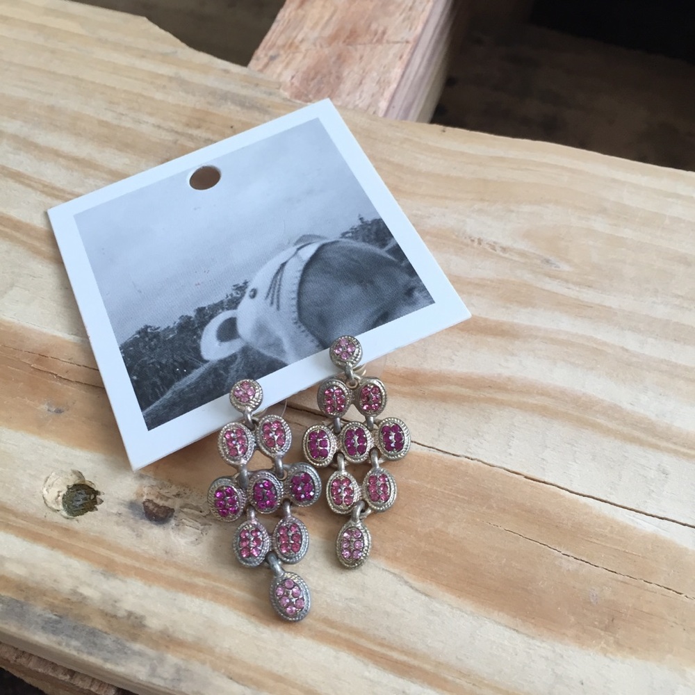 Anthropologie Pink Diamond Drop Earrings